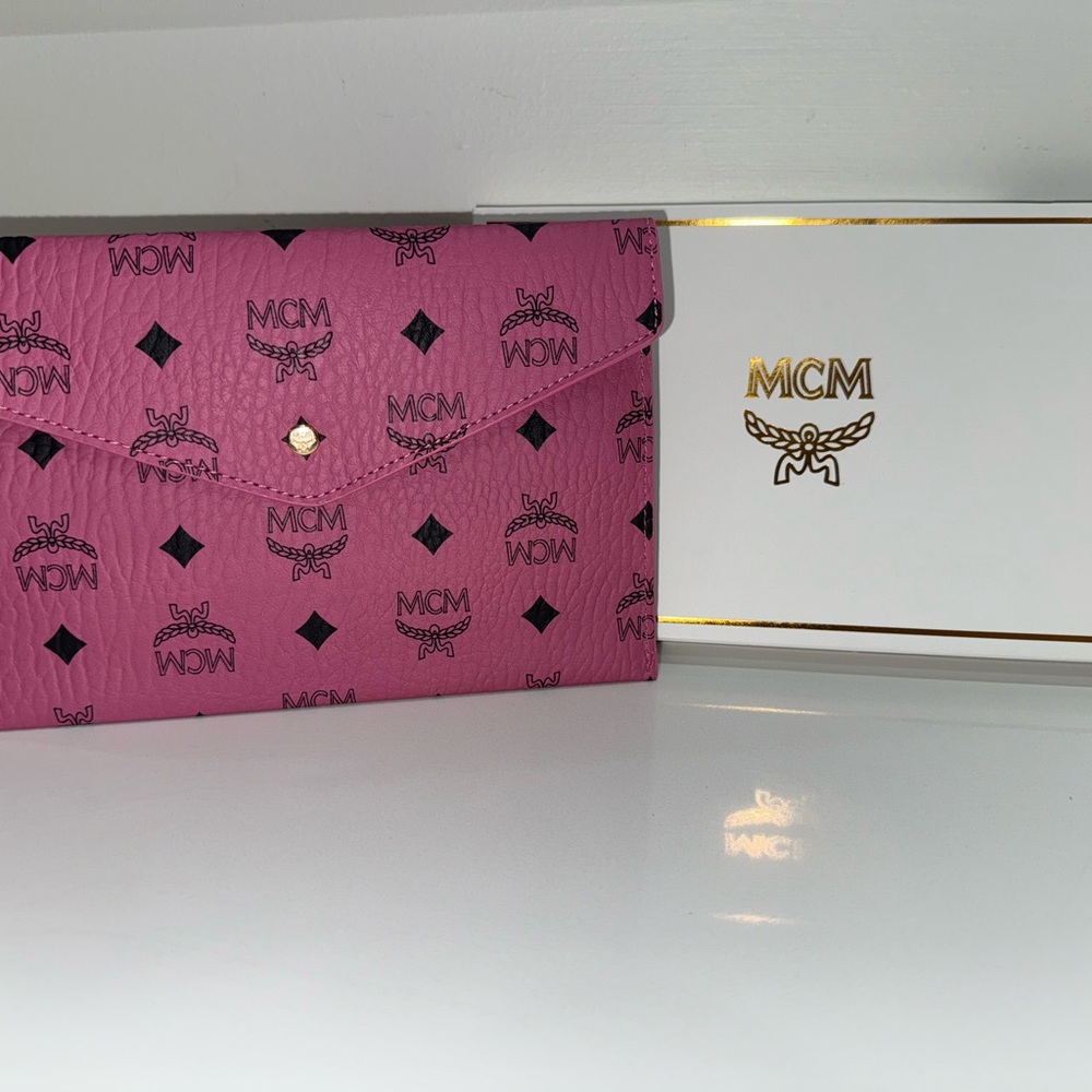 GWP MCM Pink and Black Logo Clutch